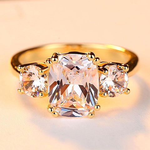 Fashion Clear Zircon Rings for Women Yellow Gold Color Jewelry Ladies Best Gifts