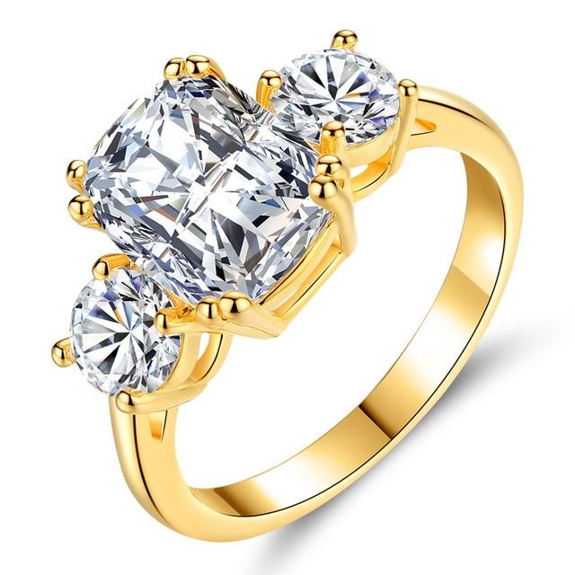 Fashion Clear Zircon Rings for Women Yellow Gold Color Jewelry Ladies Best Gifts