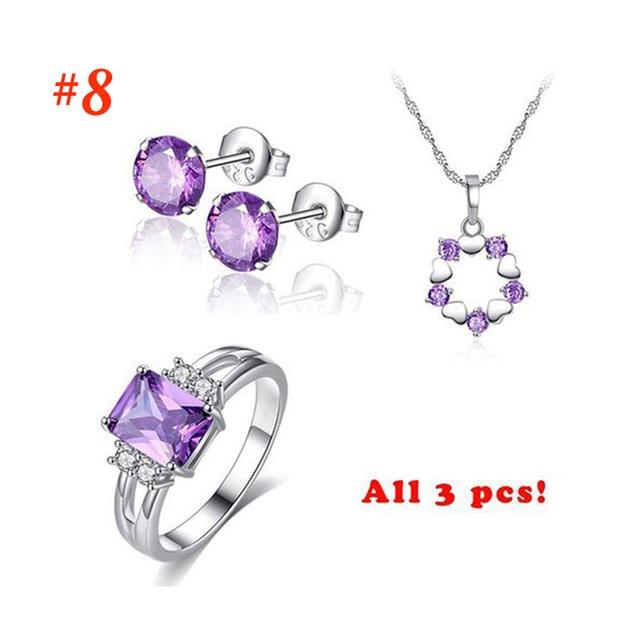 Fashion Jewelry Sets for Women Purple AAA+ Cubic Zircon Necklace + Earring + Ring Female Bijoux