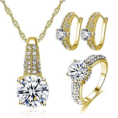 Gold/ Silver Color Jewelry Sets for Women Clear AAA Cubic Zirconia Bijoux Femme Ensemble Christmas Gifts