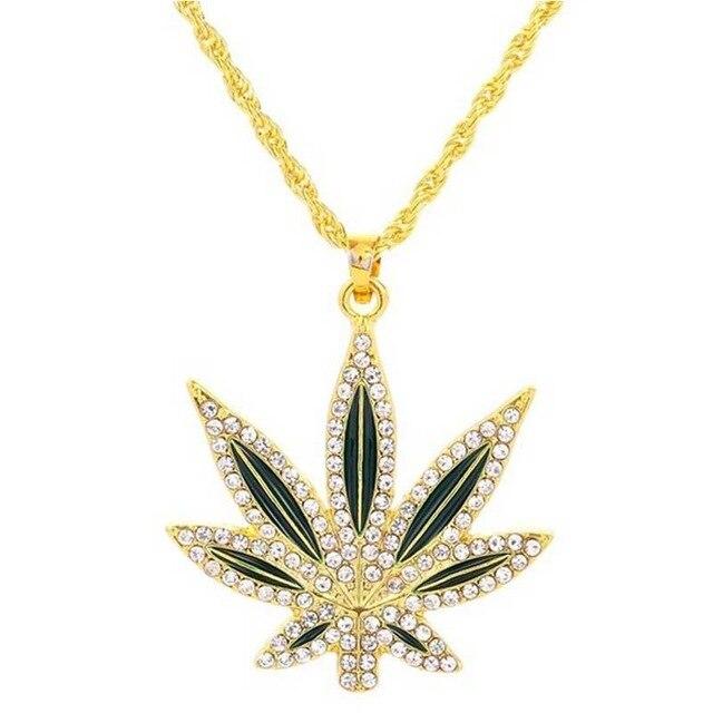 Fashion Hip Hop Enamel Leaf Pendant Necklace Jewelry  Stainless Steel Chain American Star Popular  Crystal Necklace Beiver