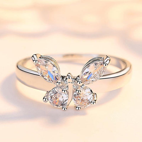 Butterfly Shining Crystal Zircon Ring for Women Princess Luxury Rings Jewelry Fashion Party Birthday Gifts Size 6-9