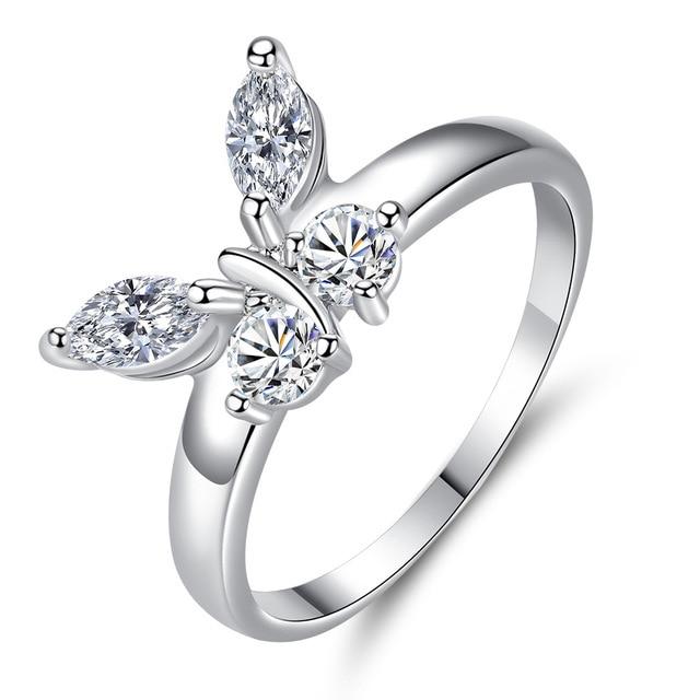 Butterfly Shining Crystal Zircon Ring for Women Princess Luxury Rings Jewelry Fashion Party Birthday Gifts Size 6-9