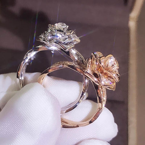Elegant Female Dazzling Flower Ring Zircon Anniversary Jewelry High Quality Exquisite Crystal Wedding Engagement Fashion Ring