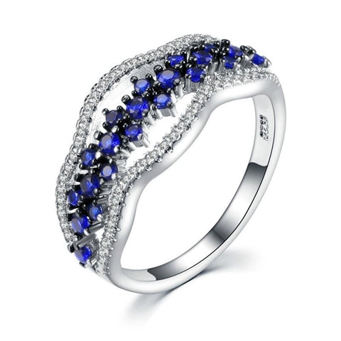 New Blue Crystal Rings For Women Multi Layer  Fashion Wedding Rings Jewelry Engagement Ring