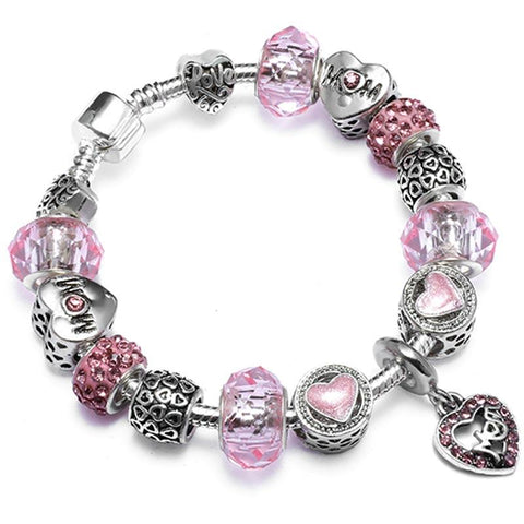 High Quality Heart Charms Beads fit Original Silver Bracelet Crystal Beads Bracelets & Bangles for Women Fashion Jewelry Gift