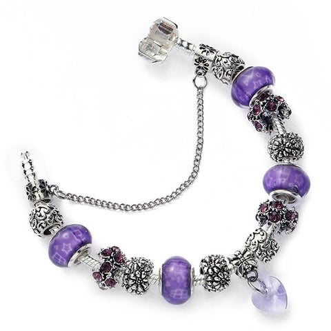 Fashion Silver Color Heart Brand Bracelet  for Women Crystal Charm Bracelet for Women DIY Beads Bracelets & Bangles Jewelry Gift