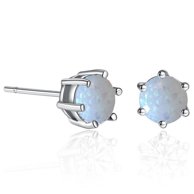 Opal Jewelry For Women Round Shape Pendant Ring Fashion Silver Color Chain Earrings Ring Sets Wedding Party Jewelry