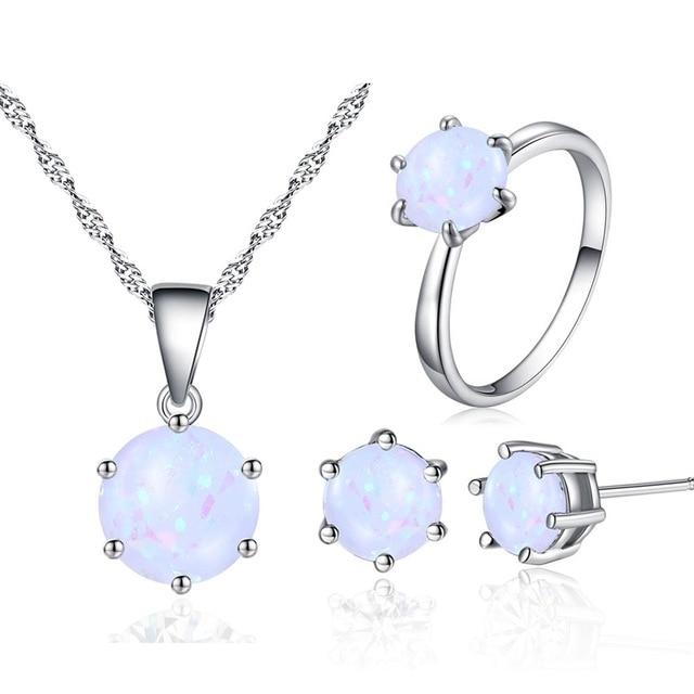 3 PCS Fashion Cubic Zirconia Stone Necklace + Earrings + Ring Wedding Jewelry Sets for Women in Rhodium Plated