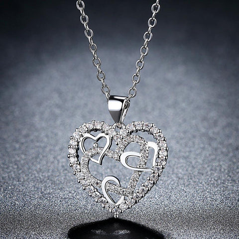 2018 New Fashion Silver / Rose Gold Color Heart Necklace AAA Cubic Zirconia Wedding/Party Jewelry Best Gifts for Valentine's Day