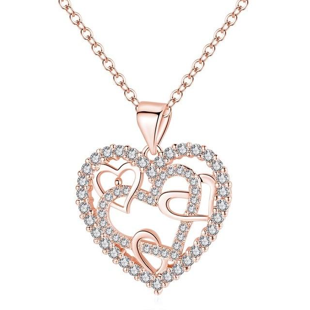 2018 New Fashion Silver / Rose Gold Color Heart Necklace AAA Cubic Zirconia Wedding/Party Jewelry Best Gifts for Valentine's Day