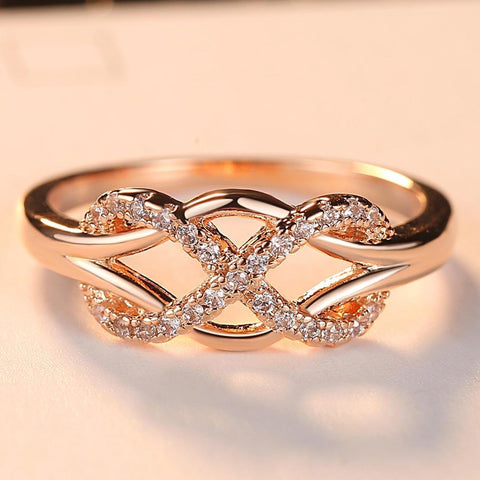 New Cubic Zirconia Crystal Infinite Rings For Women Fashion Design Statement Rose Gold Color Ring Wedding Jewelry