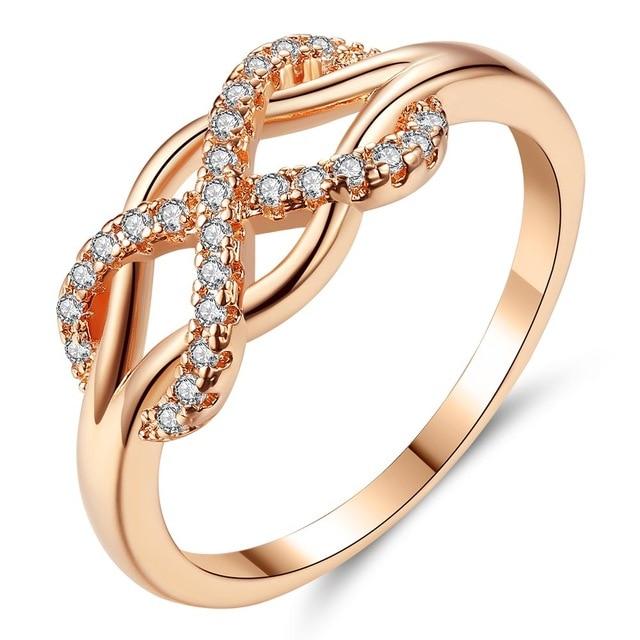 New Cubic Zirconia Crystal Infinite Rings For Women Fashion Design Statement Rose Gold Color Ring Wedding Jewelry
