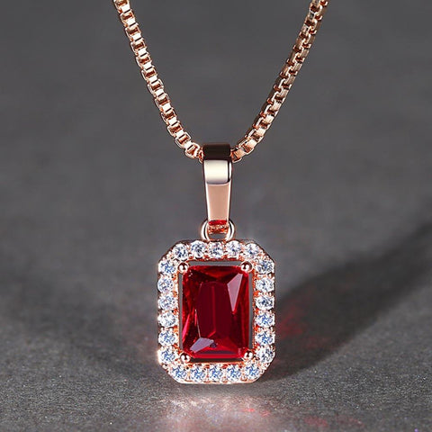 Berver Exquisite Rose Gold Color Wedding Necklace Red Princess cut AAA CZ Ladies Gifts