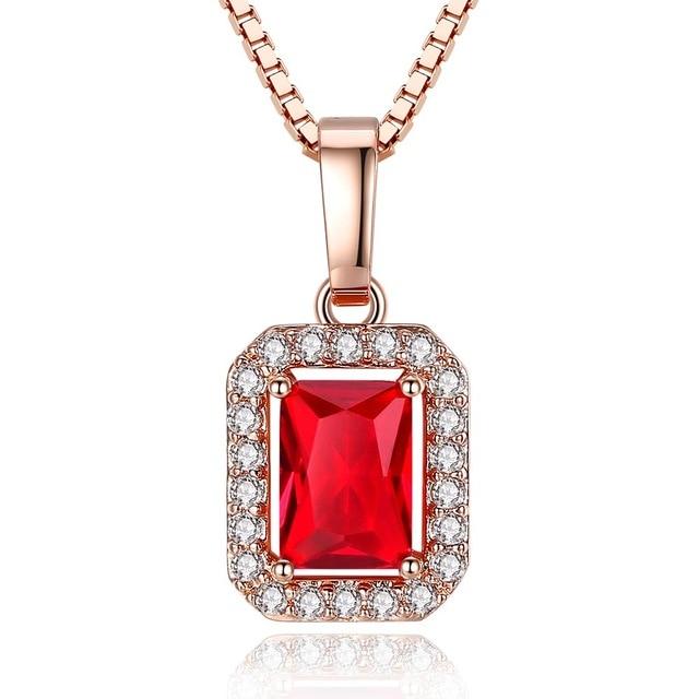 Berver Exquisite Rose Gold Color Wedding Necklace Red Princess cut AAA CZ Ladies Gifts