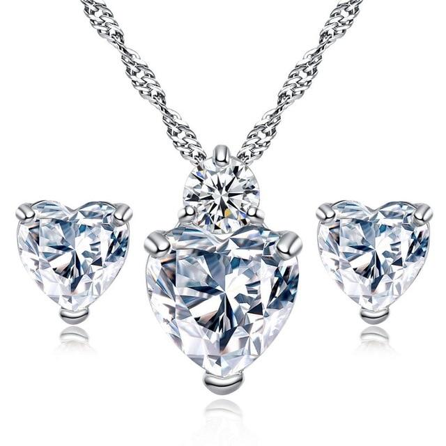 Heart CZ Jewelry Sets for Women Rhodium Plated Red AAA Cubic Zirconia Necklace & Earrings Bijoux Femme Free Shipping