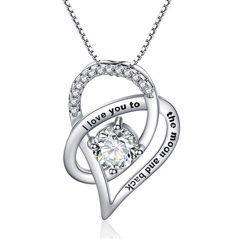 Fashion Zircon Stone I Love You to The Moon and Back Necklace Rhodium Plated Wedding Jewelry