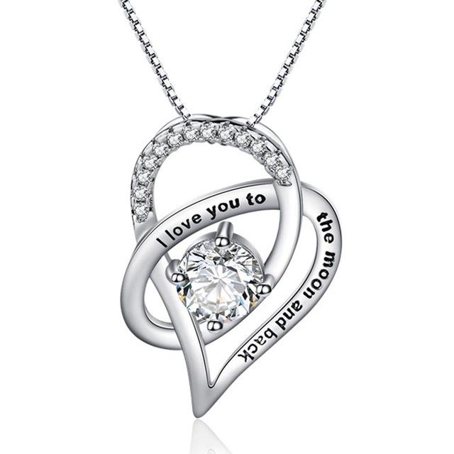 Fashion Zircon Stone I Love You to The Moon and Back Necklace Rhodium Plated Wedding Jewelry