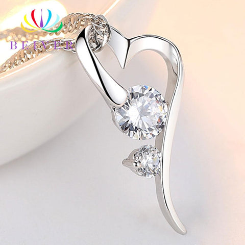 Beiver 2 Colors Fashion AAAA Cubic Zirconia Heart Necklace for Women White Gold Color Wedding Jewelry 2019 New Arrivals