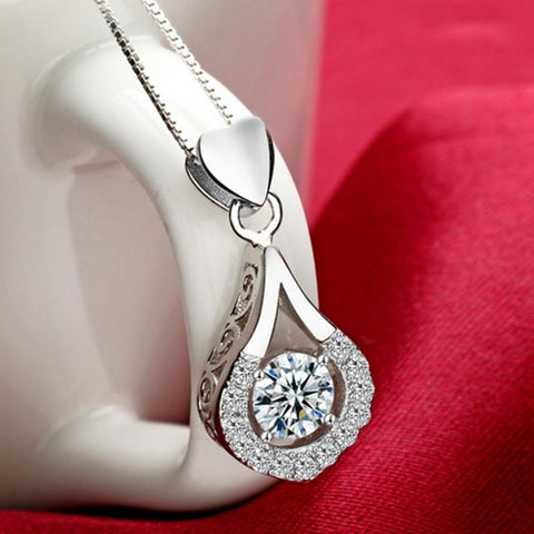 Exquisite White Gold Color Water Drop Necklace AAA Clear CZ Wedding Jewelry